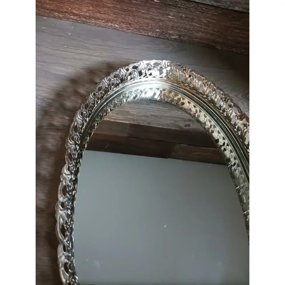 Vintage Oval Gold Filigree Vanity Mirror